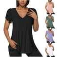 thumbnail image 1 of Fanxing Womens V Neck T Shirts Short Sleeve Shirt Loose Fit Tunic Blouses Trendy Solid Color Basic Tees Green,M, 1 of 8