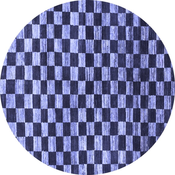 Ahgly Company Indoor Round Checkered Blue Modern Area Rugs, 7' Round