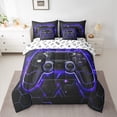 thumbnail image 3 of Feelyou Futuristic Gamepad Bedding Comforter Set 7 Pieces, Neon Glowing Honeycomb Full Bedding Set, Glitter Blue Games Console Reversible Fitted Sheet Flat Sheet, Ultra Soft Bedroom Decor, 3 of 9