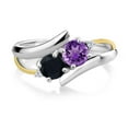 thumbnail image 2 of Gem Stone King 0.97 Ct Round Purple Amethyst Black Onyx 925 Silver and 10K Yellow Gold Lab Grown Diamond Two Stone Crossover Ring (Size 9), 2 of 5