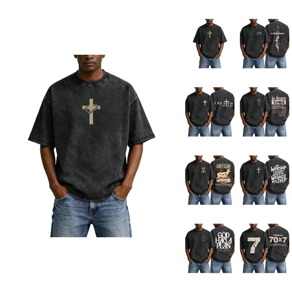 Christian Graphic T Shirts for Men Vintage Acid Wash Tshirt Oversized Short Sleeve Faith Shirts Casual Streetwear Summer Tops