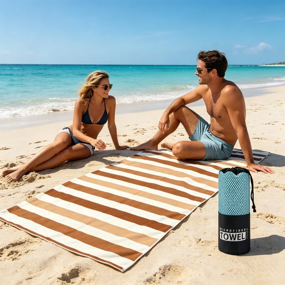 HOZVOMI Oversized Fast-Drying Beach Towel for Adults, Soft Polyester Travel Towel, Perfect for Pool, Camping, and Vacations, Includes Storage Bag