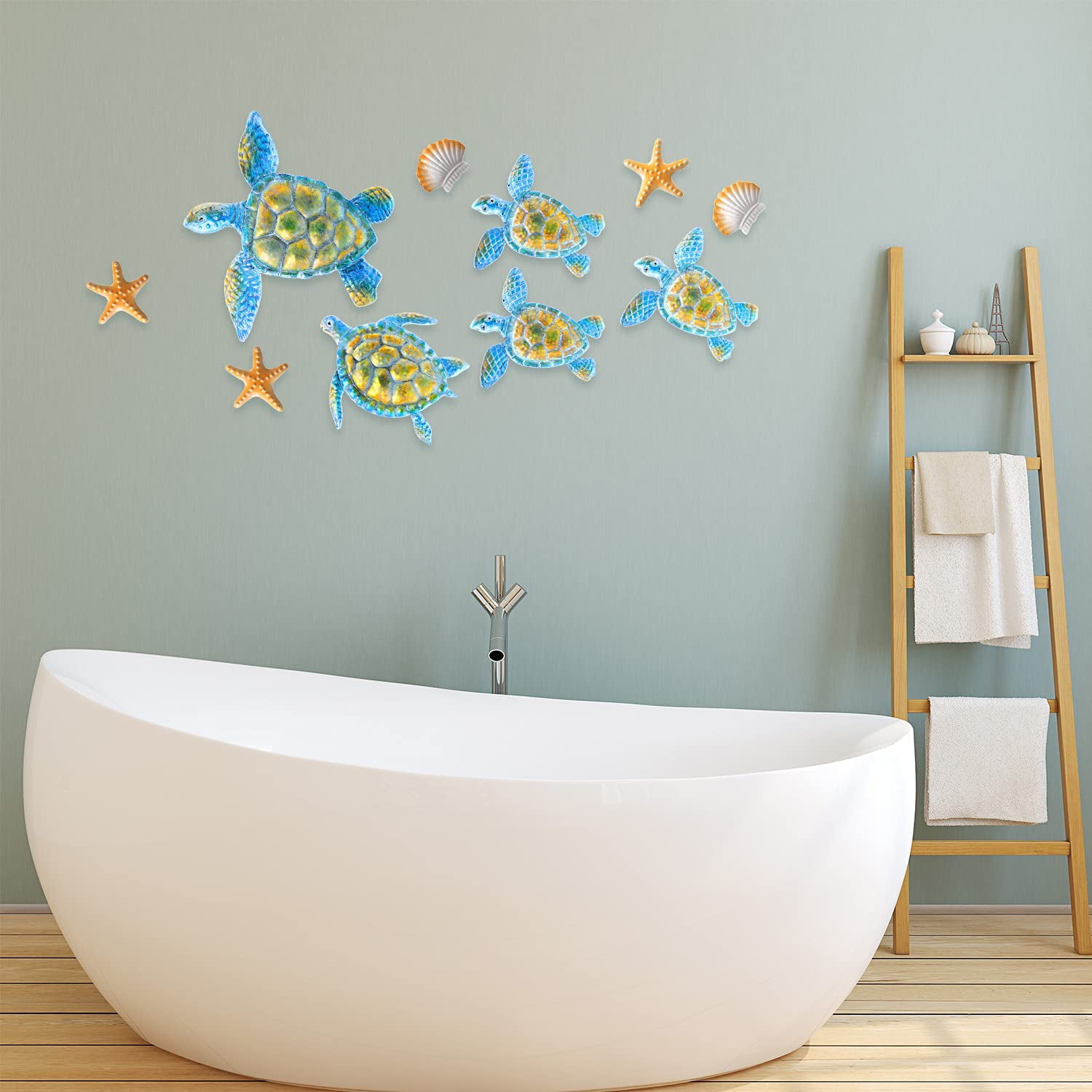 10 Pieces Sea Turtle Wall Decoration Starfish Ornaments Shell Wall Ornaments  for Indoor Outdoor Garden Wall Sculptures (Peacock Blue) - Walmart.com