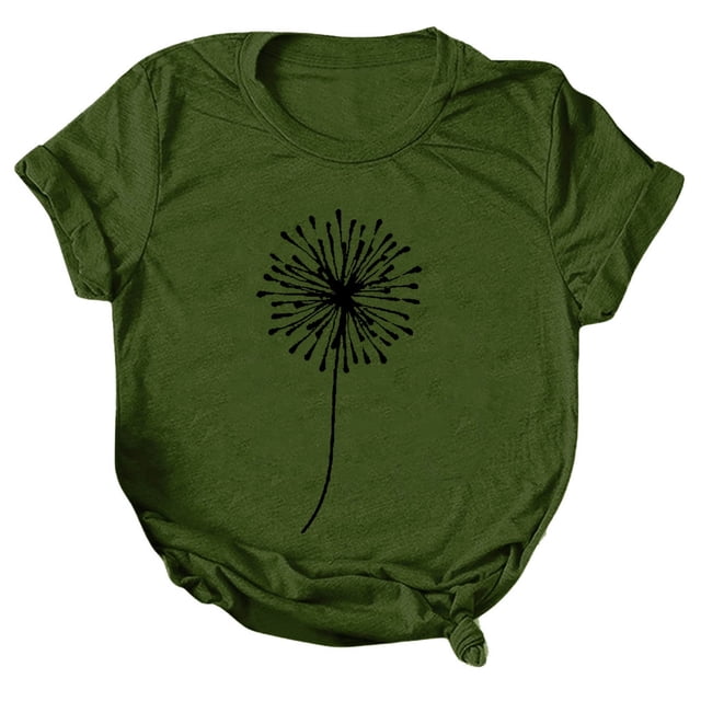 T-shirts Femmes Manches Courtes Imprimé Tee Ample Col Rond Blouse Hauts Femmes Vert Armée TTG