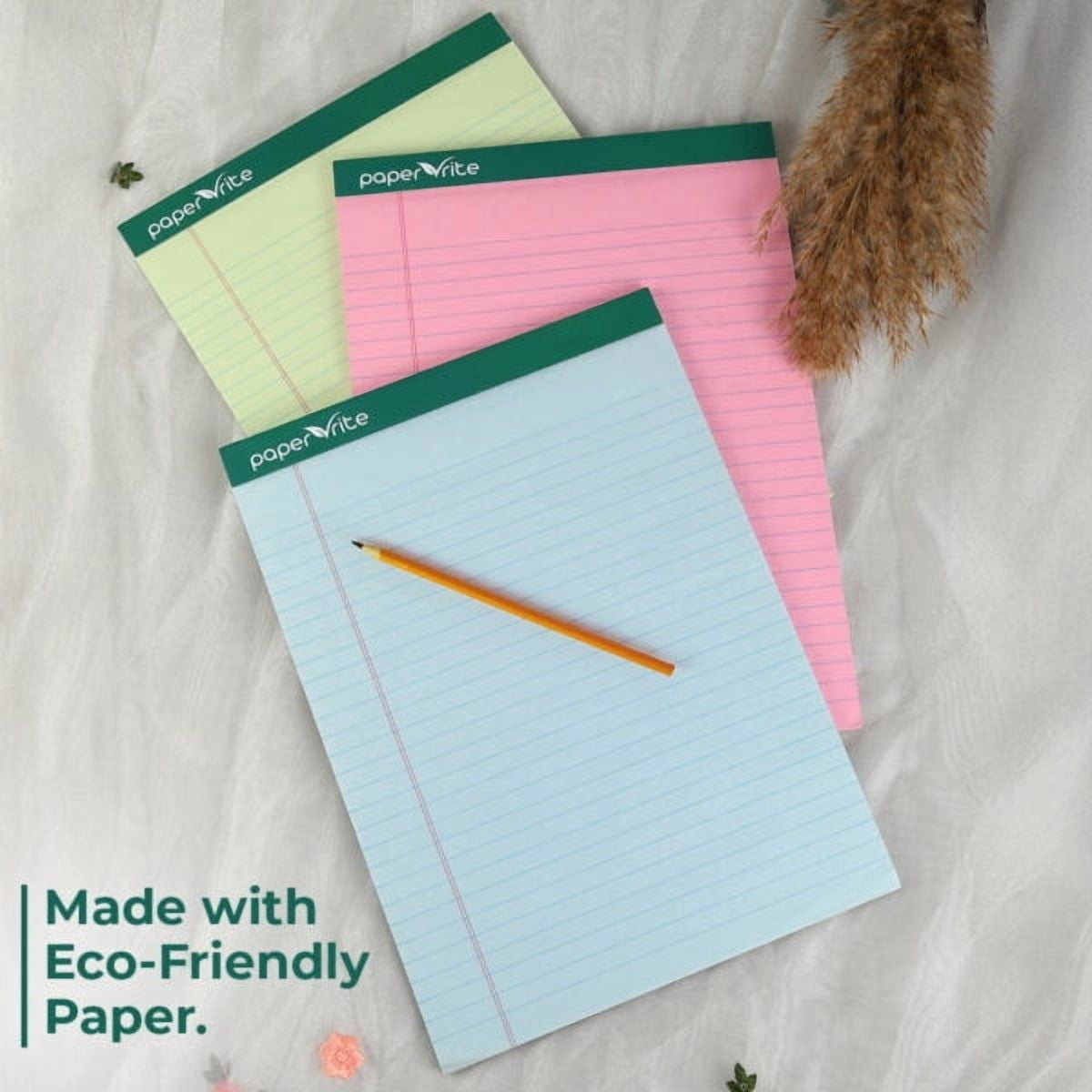 Paper Rite Large Writing Pads | Pack of 12 | 50 Sheets | 11.75 x 8.5 Inches | Blue Pink Green | Daily Use Notebooks