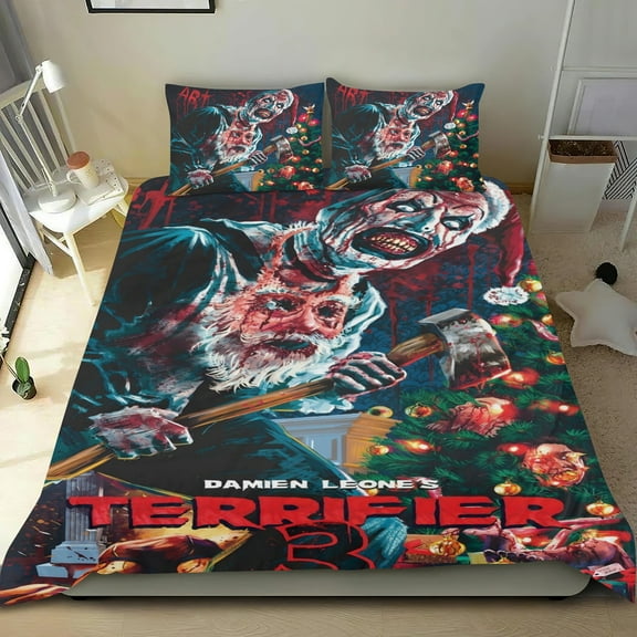 Terrifier 3 Comforter Set 3 Piece Bedding Set Cute Duvet Cover Sets Super Soft Teens Bedding Set Kids Bedroom Gifts,1 Duvet Cover with 2 Pillowcases Twin