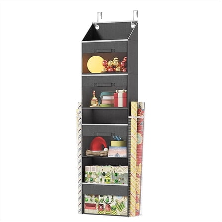 Over Door Wrapping Paper Organizer Storage with 3 Removable Drawers & Side Pockets - Dual Use Design with Elastic Straps,1 * wrapping paper storage,Grey