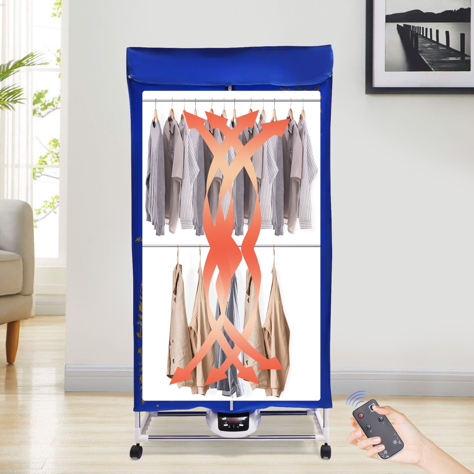 ChicHomey Portable Clothes Dryer,1500W ​​Folding Remote Control Dryer,Over-Temp Protection & Timer, 3 Gears Adjustment,for Home/Apartment/Camping