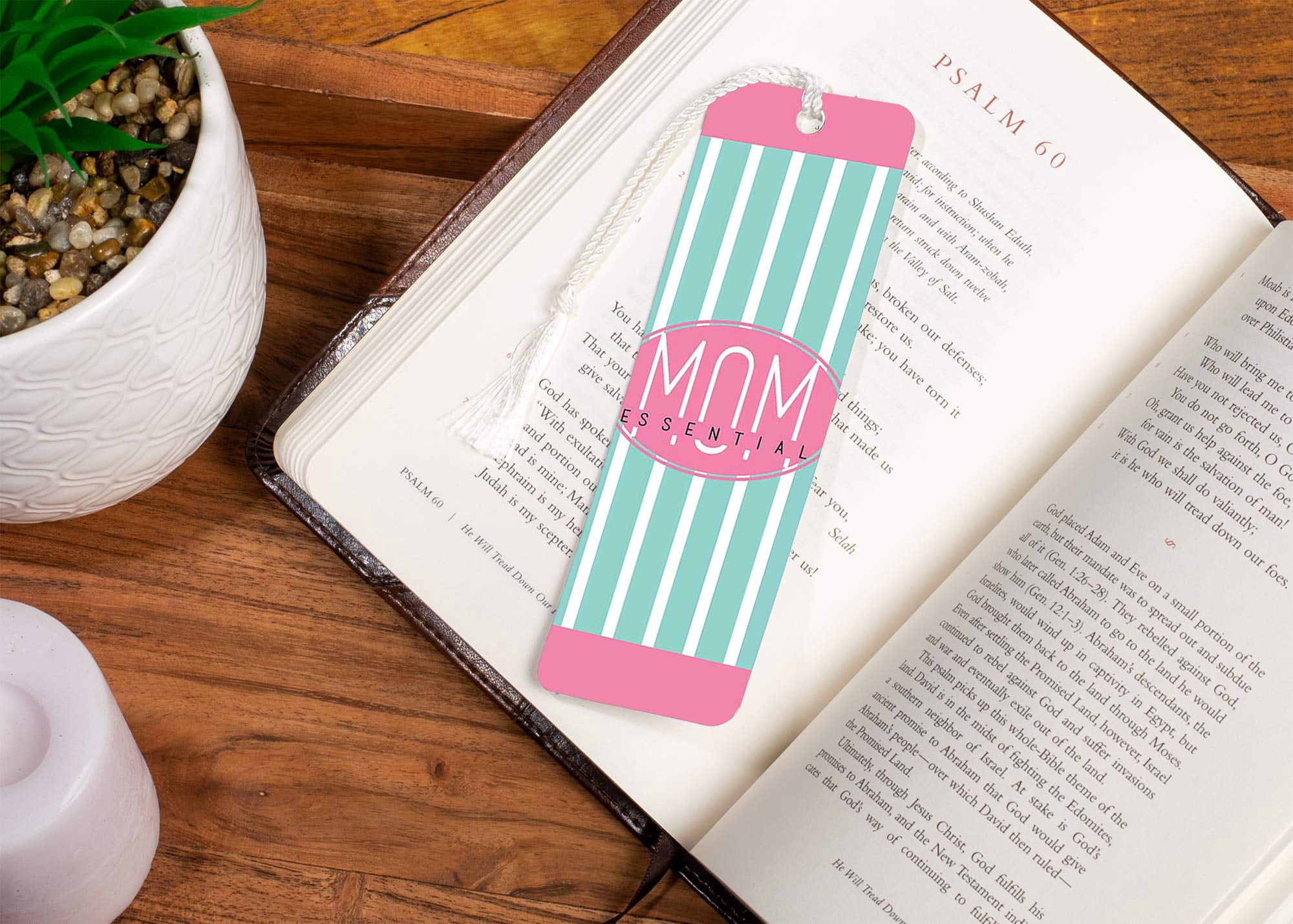 Essential Mom Pink and Blue Stripe 6 x 2 Paper Tassel Bookmarks Pack of 12