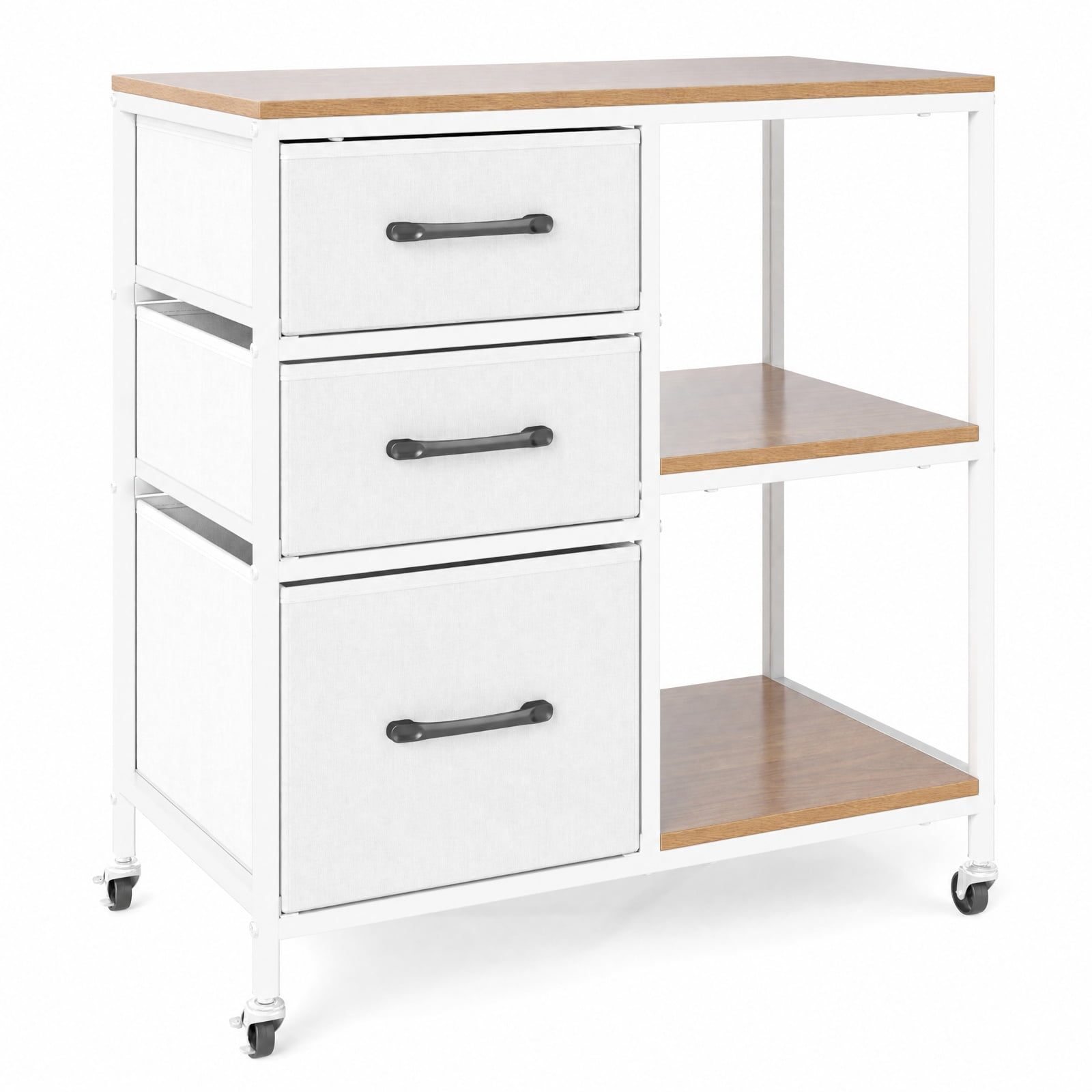 Furnibear 3 Drawer Mobile File Cabinet with Charging Station Rolling Printer Stand with Open Storage Shelves for Home Office Filing Document, Natural