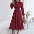 thumbnail image 4 of huilin Robe Maxi à Manches Longues pour Femme, Couleur Unie, Col Ras du Cou, Décontractée, Ample, Longue, pour Usage Quotidien, 4 of 8