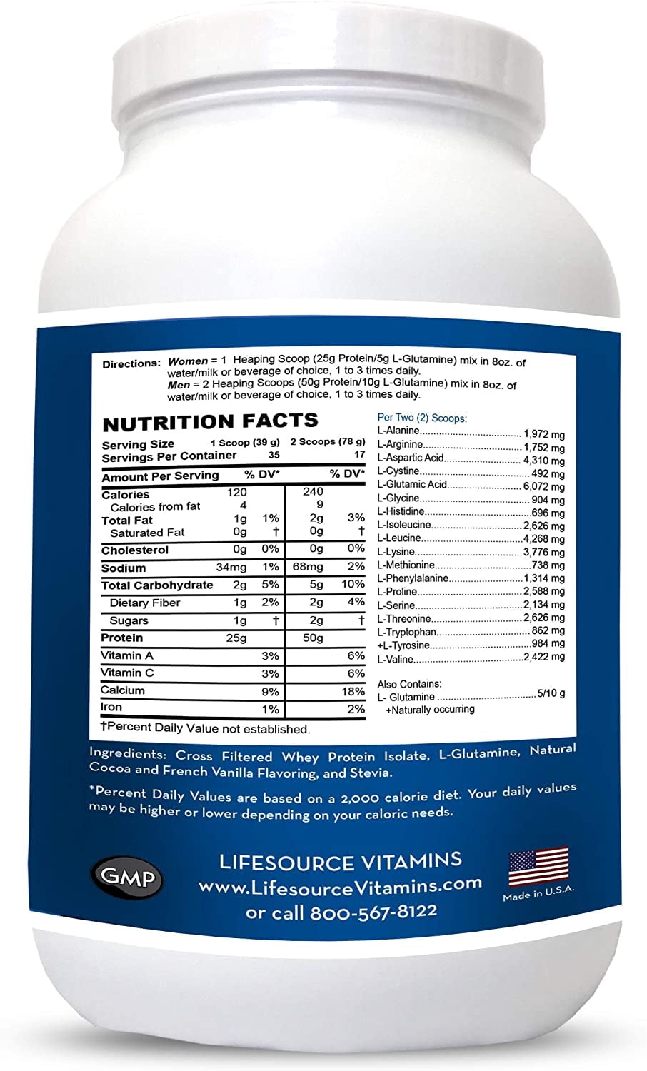 LifeSource Vitamins-US Cows Grass-Fed Whey Protein Isolate-Double Chocolate Fudge w/Stevia 3 lbs
