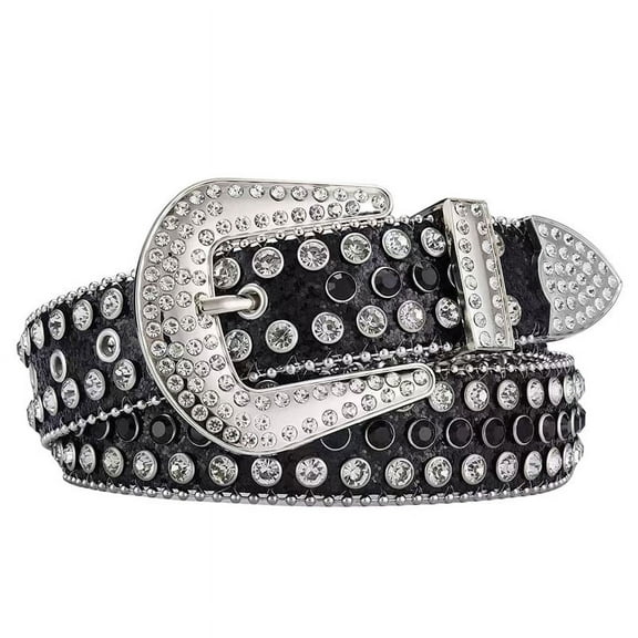 Nvzi-c Rhinestone Belt for Men Women, Western Cowboy Cowgirl Belts Bling Leather Belt With for Jeans (Black)