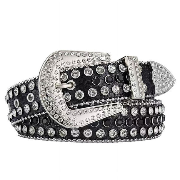 Nvzi Cinturones con diamantes de imitación para mujer, cinturones con diamantes y brillantes para mujer, cinturones vaqueros occidentales con lentejuelas para jeans (negro)
