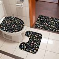 thumbnail image 5 of Spring Flowers Bathroom Rugs Set Watercolor Pink White Floral Leaf Butterfly Dragonfly Black Non Slip Absorbent Bath Mats 3 Piece Set, U-Shaped Floor Mat, Toilet Seat Cover Small Size, 5 of 9