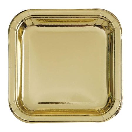 Square Paper Plates 9 in Gold Foil 8ct