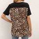 thumbnail image 3 of Top de manga corta para mujer, cuello en V, holgado, con bolsillo de leopardo, costuras, poliéster suave y transpirable, 3 of 5