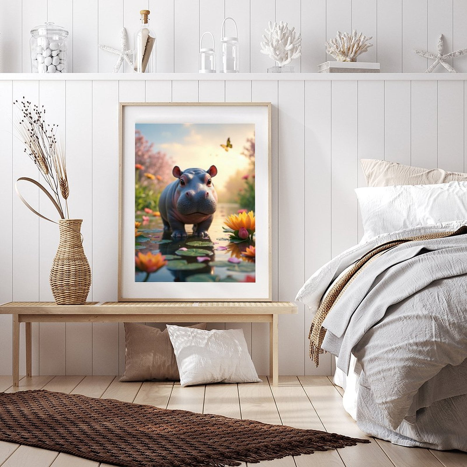 Diamond Art Kits for Adults - 5d Hippo Pond Blossoms Butterfly Diamond Painting for Adults, Diamond Art for Adults Beginners, Diamond Painting Kits for Adults for Home Wall Decor