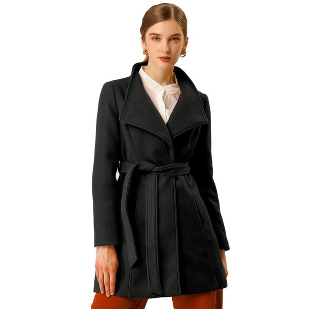 Abrigos Largos Con Cinturón De ManLarCon Cuello Alto Elegante De Invierno PaMujer Negro 3XL