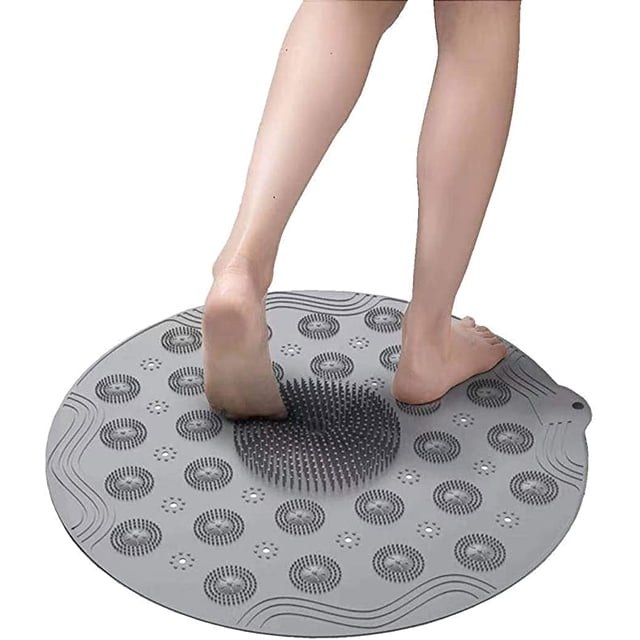 Alfombrilla de ducha redonda Alfombrilla de baño antideslizante con ventosa, 46 × 46 CM (18,1 x 18,1 pulgadas), alfombrilla de ducha suave con orificio de drenaje, hecha de silicona JAMW Sencillez