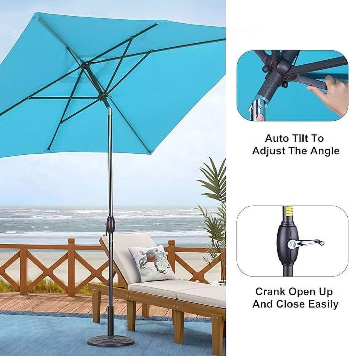 Heynemo 10x 6.5ft Rectangular Patio Umbrella, Outdoor Table Market Umbrella with Crank, 6 Steel Ribs, Polyester Canopy, Aluminum Pole,Lake Blue
