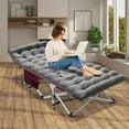 thumbnail image 5 of MOPHOTO Folding Camping Cot, Portable Heavy Duty Sleeping Cots Outdoor Folding Bed with Gray Mattress, 75" x 28", 5 of 9