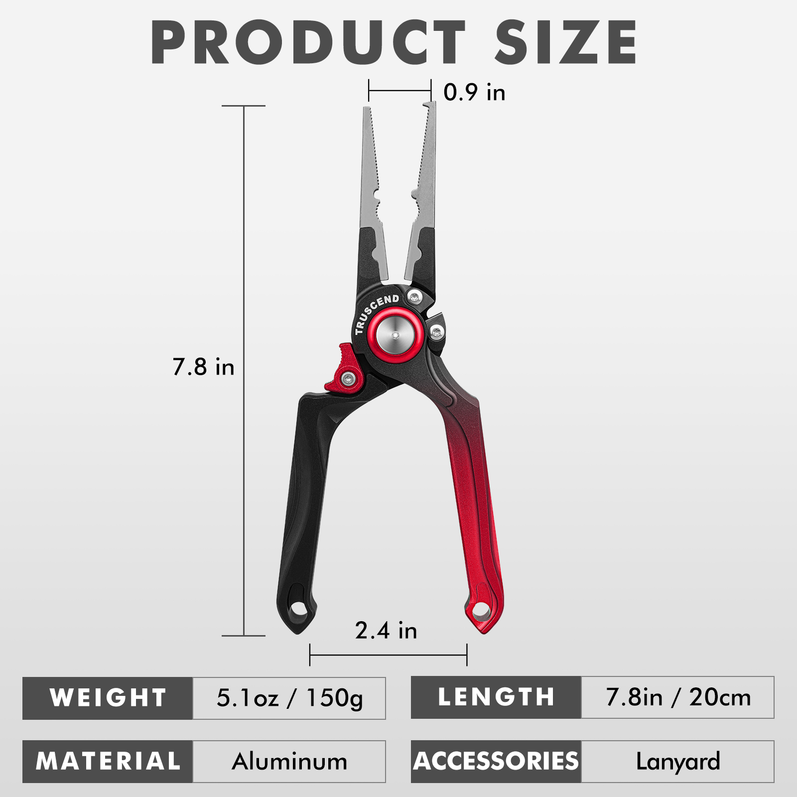 TRUSCEND Fishing Pliers, Lockable Handy Fishing Gear with Innovative Ergonomical Handle, Corrosion Saltwater Resistant Teflon Coated Fishing Tool, Multi-Function Fishing Plier with Mo-V Cutter