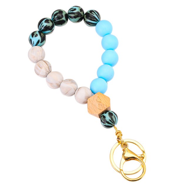 Pulsera de cuentas de madera de silicona Dinheiro, llavero de cuero PU