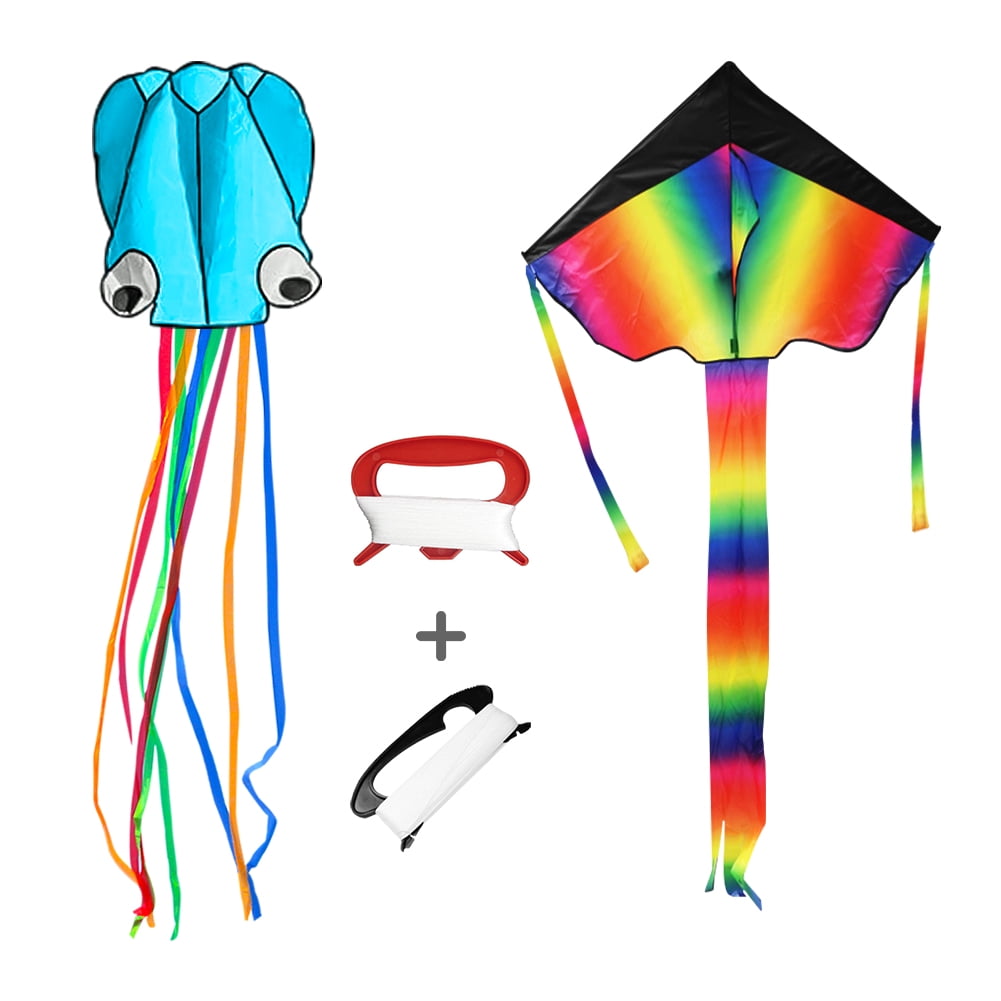 Kepooman Large Rainbow Delta Kite & Blue Octopus Kite for Outdoor & Garden & Beach, String Line Included, Set of 2 Kepooman Large Rainbow Delta Kite & Blue Octopus Kite for Outdoor & Garden & Beach, String Line Included, Set of 2