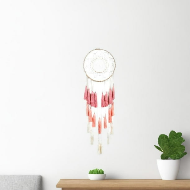 Adorno colgante con borla de atrapasueños | Atrapasueños tejido a mano con plumas y cuentas | Arte de pared bohemio para dormitorio