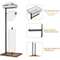 thumbnail image 3 of Freestanding Black Toilet Paper Holder Stand with Wood Base and Basket, 3 of 7