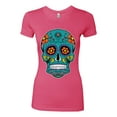 thumbnail image 2 of Wild Bobby Day Of The Dead Sugar Skull Pop Culture Women Slim Fit Junior Tee, Hot Pink, Small, 2 of 5