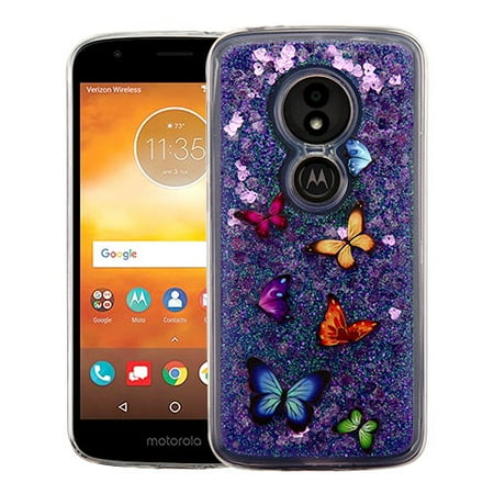 Rubber Protector Case Motorola Moto E5 Play, Moto E5 Cruise - Phone Case BLING Hybrid Liquid Glitter Quicksand Rubber Silicone Gel TPU Protector Hard Cover - Butterfly Phone Case for Motorola Moto E5 Play, Moto E5 Cruise ()