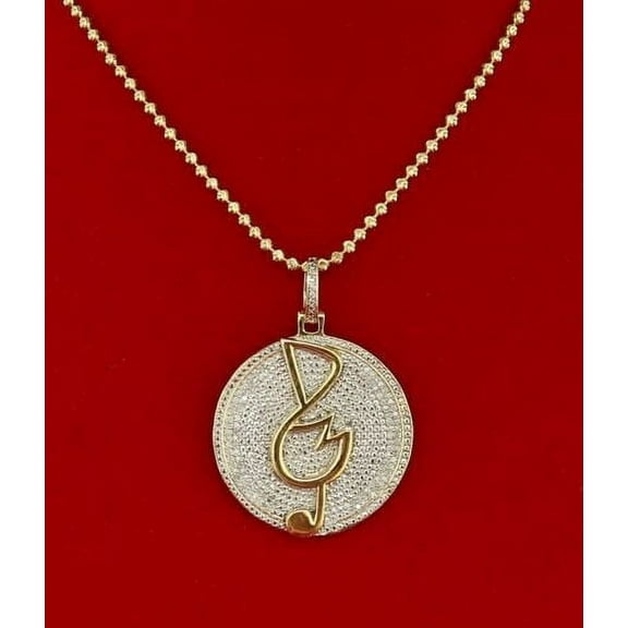 King Of Bling's Real 0.33ct Diamond Sterling Silver Circle Music Sign Necklace Pendant in Yellow