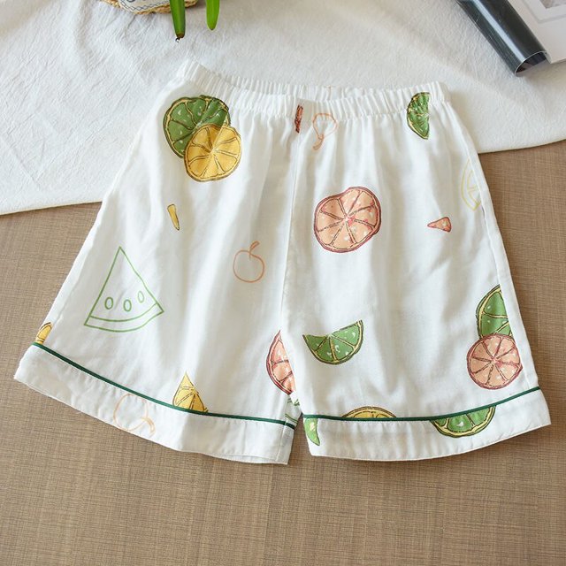 Pantalones cortos de dormir con estampado de limón para mujer, ropa de dormir de verano, bonita ropa de casa de estilo coreano, ropa de habitación con cintura elástica