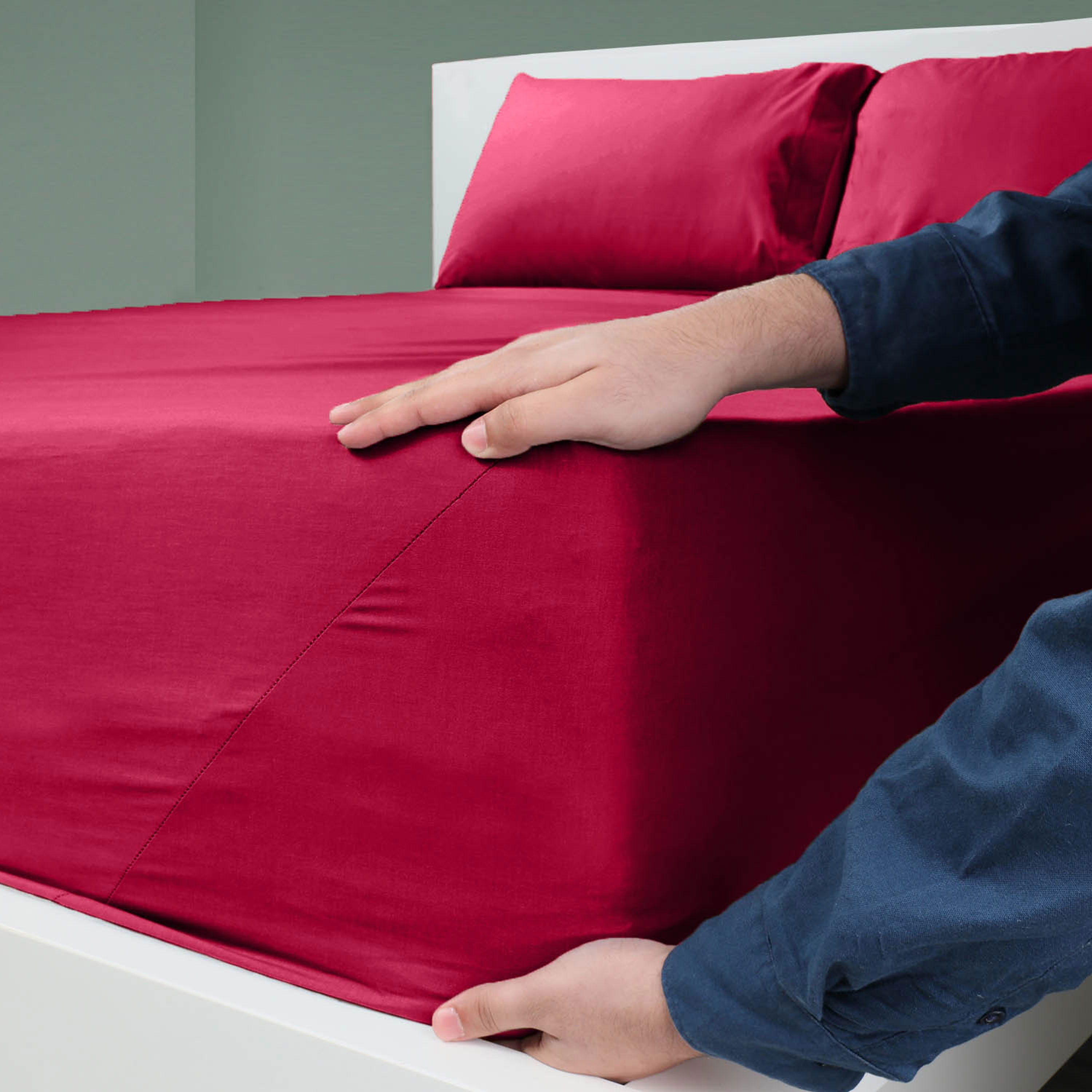 Soft Lightweight Brushed Cotton Blend Bed Sheet Set – 4-Piece Full – Red