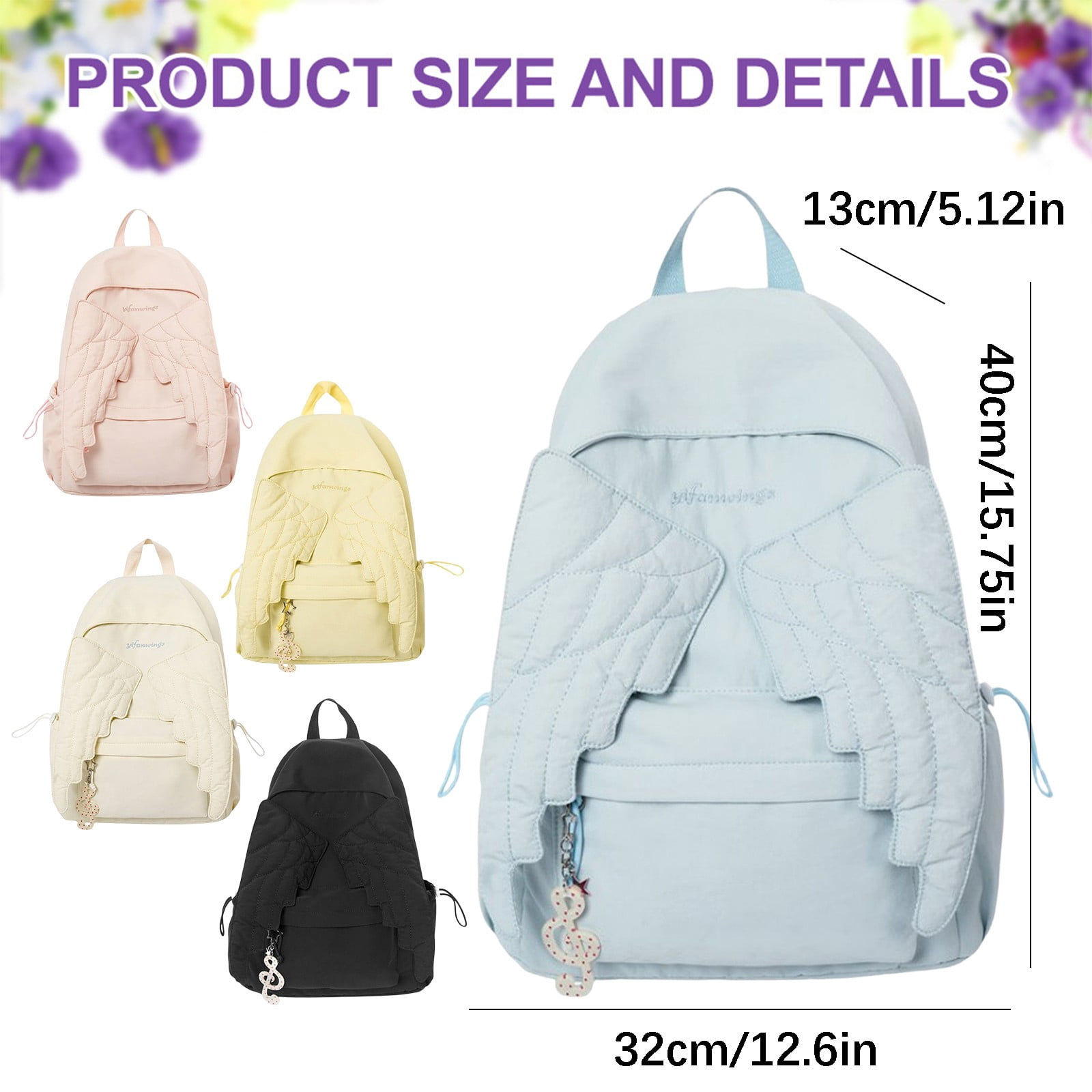 Angel Wing Backpack Cutecore Kawaii Backpack, Yifan Wings Backpack Cute Nylon Daypack with Large Capacity, Wings Backpack for Travel Black 15.7 x 12.6 in