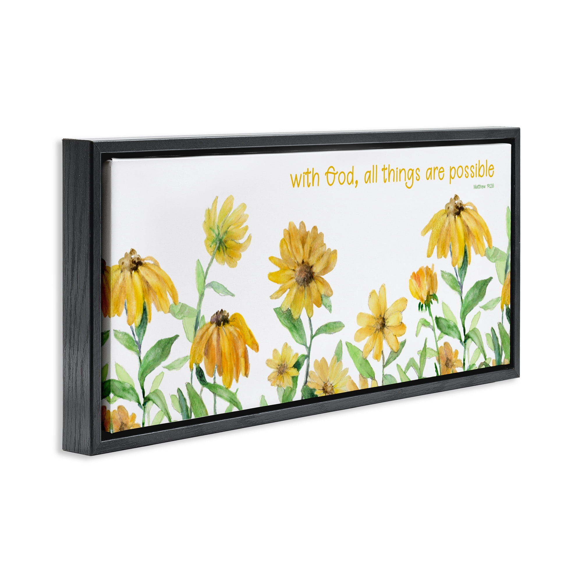 Stupell Industries With God Proverb & Daisies Black Framed Floater Canvas Wall Art, design by Lanie Loreth