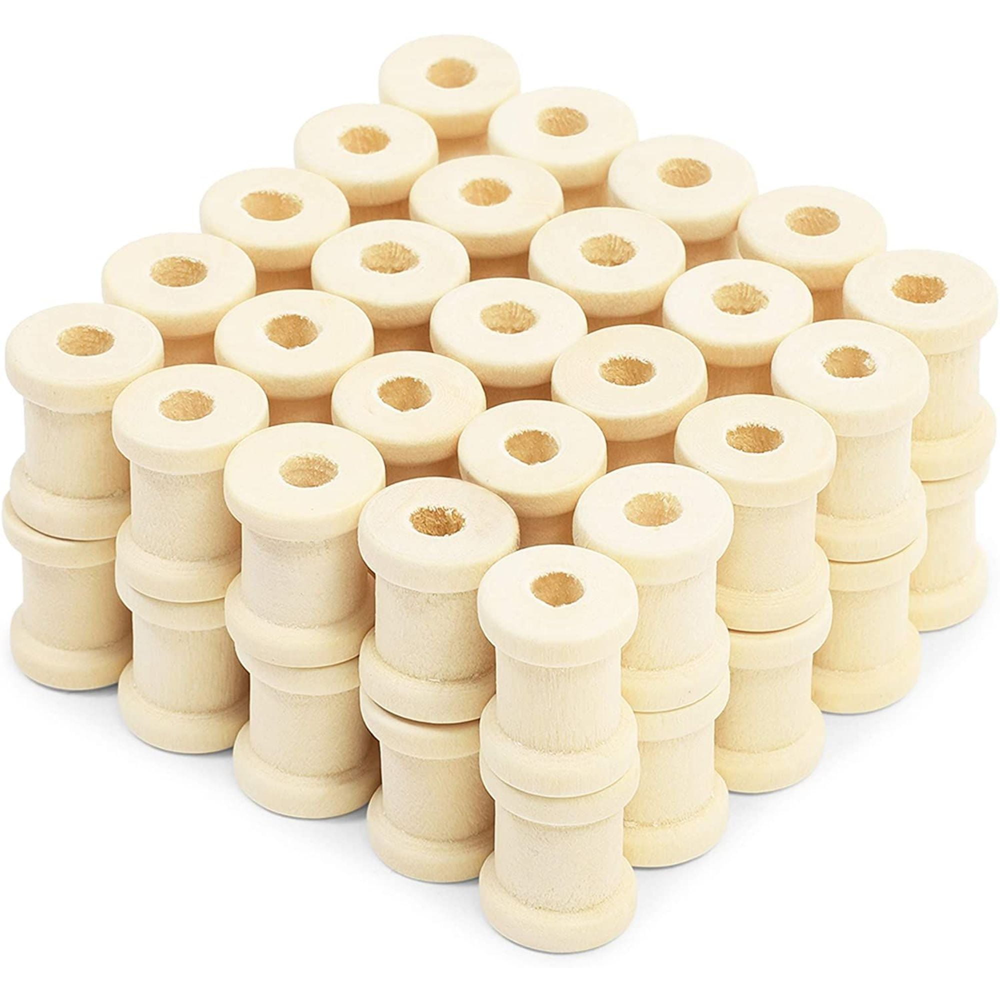 50 Pack Mini Wood Spools 0.5"x0.62", SplinterFree Wooden Thread Spools for Unfinished DIY Wood