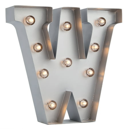 Metal Letter S Fantado Silver Marquee Light Letter 'W' LED Metal Sign (8 Inch, Battery Operated w/ Timer) by PaperLanternStore ()