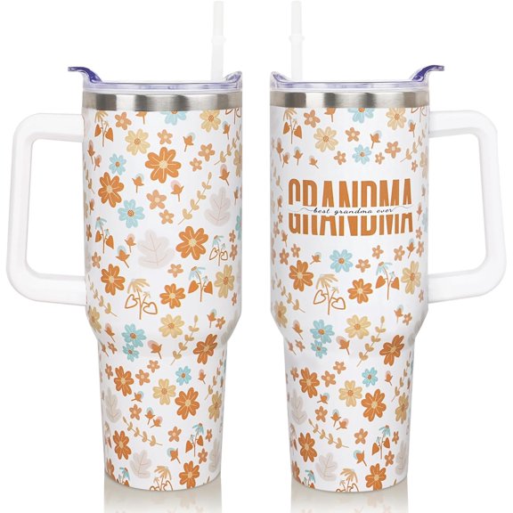 GrandmaTumbler 40 Oz, Birthday Gift Christmas Mothers Day Gifts for Grandma, Grandma Cup Coffee Mug Stainless Steel 40 Oz Tumbler with Handle and Straw