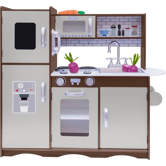 Kids House Cocina de Madera Ultimate Expresso, Cocinita de Juguete , Color Café, Con Refrigerador y Amplios Espacios para Almacenar
