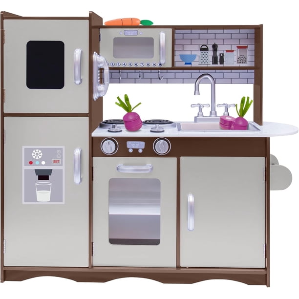 Kids House Cocina de Madera Ultimate Expresso, Cocinita de Juguete , Color Café, Con Refrigerador y Amplios Espacios para Almacenar