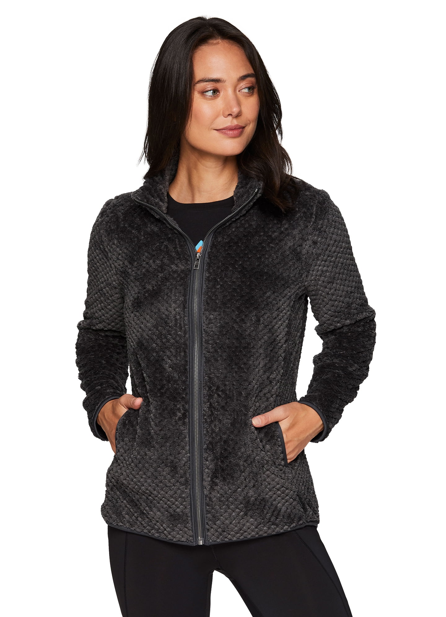Mock Neck Textured Sherpa Zip Up Jacket 