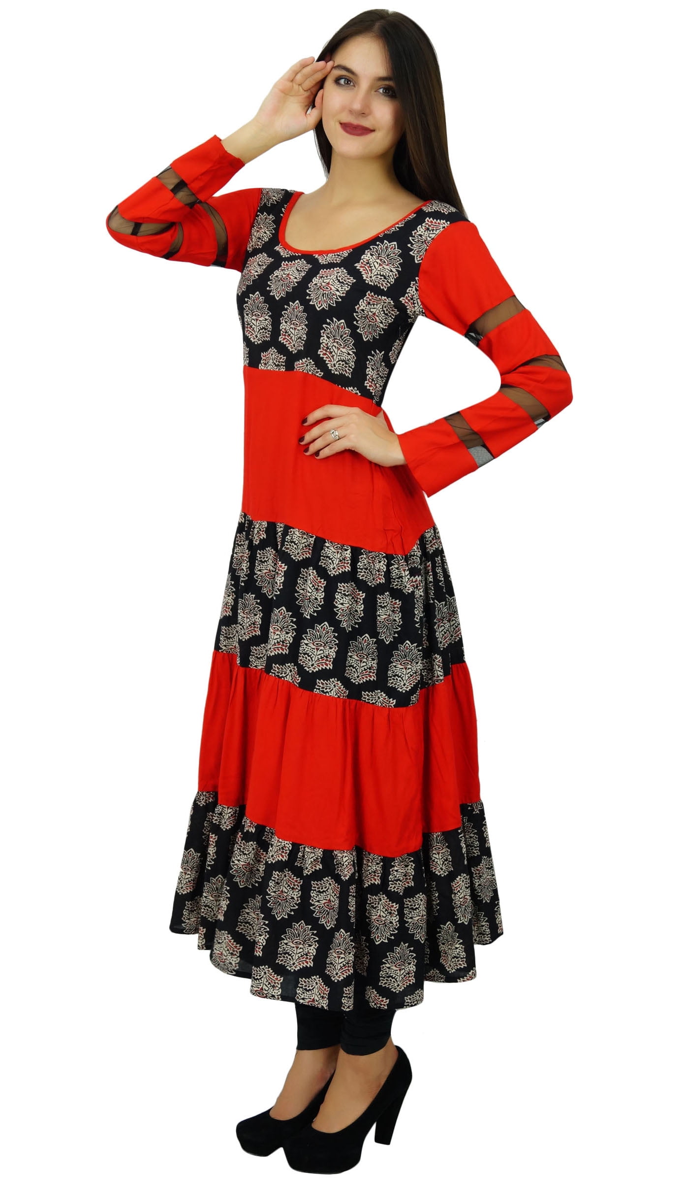 red black anarkali dress BLACK AND RED BANARASI SILK LONG ANARKALI DRESS