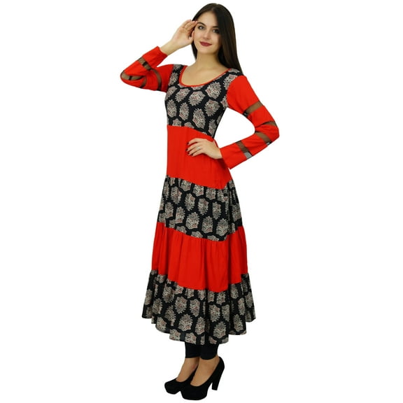 Bimba Women Long Red Dress Flaired Designer Anarkali Kurta Kurti Clothing
