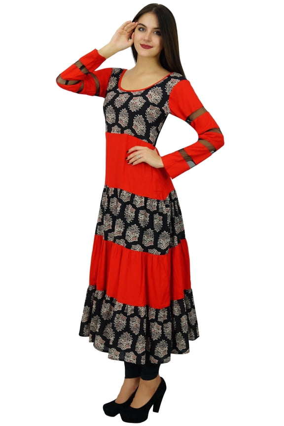 Women Long Red Dress Flaired Designer Anarkali Kurta Kurti Clothing