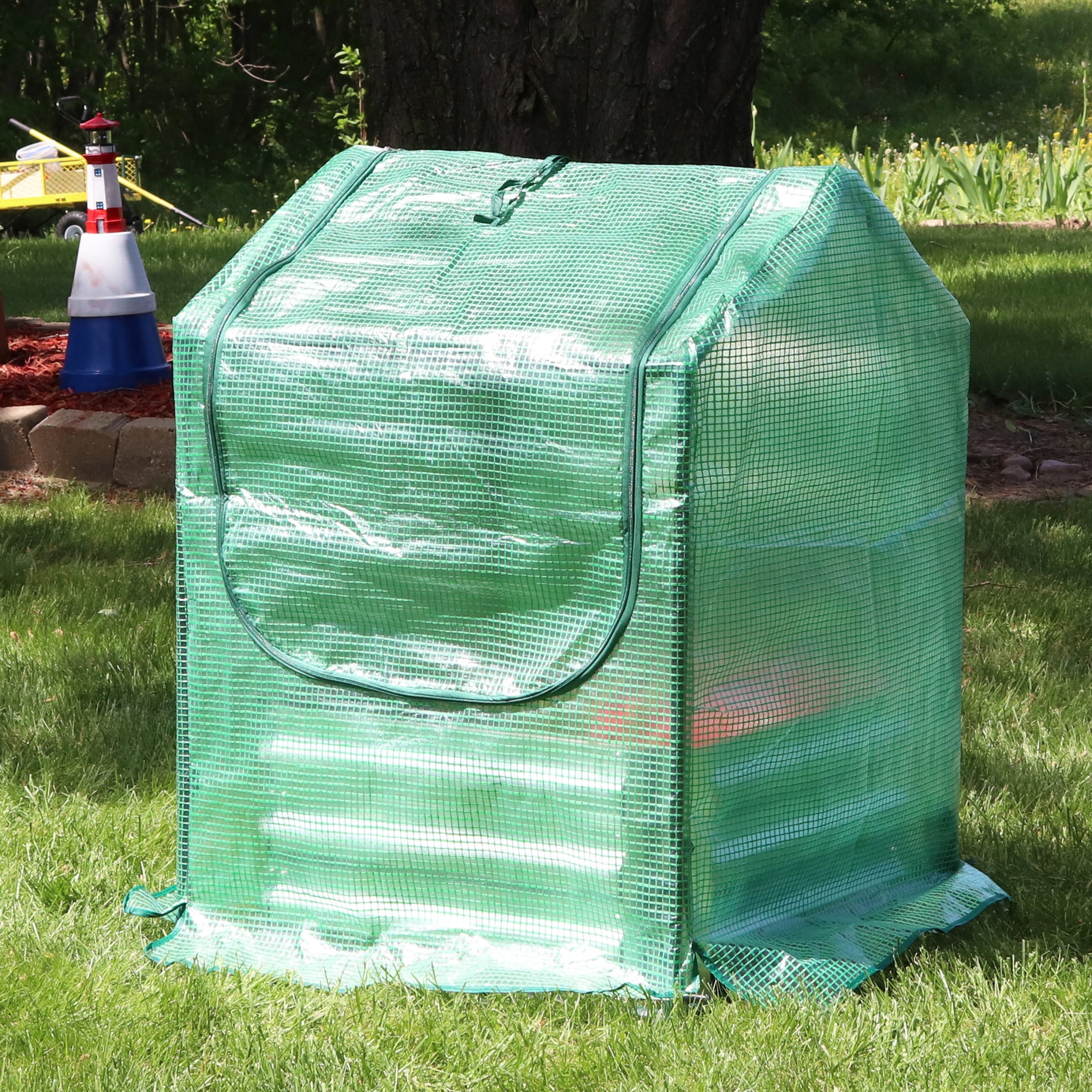 Sunnydaze 2' x 2' x 3' Outdoor Mini Greenhouse with Metal Raised Garden Bed, Green