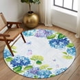 thumbnail image 2 of Round Rugs 8Ft, Blue Hydrangea Floral Round Area Rug Washable Indoor Throw Carpet, Spring Butterfly Watercolor Flower Large Non Slip Circle Rug for Kids Room RV Home Decor Aesthetic, 2 of 8