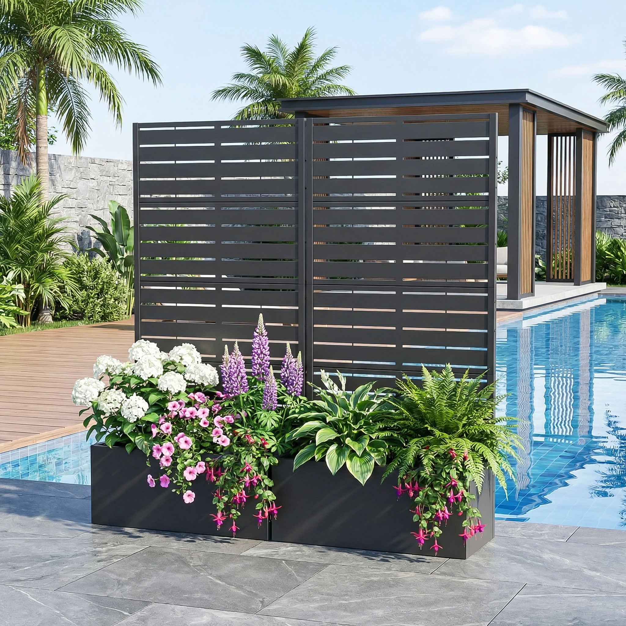 MAYEERTY 4 Panels Outdoor Metal Planter Box, Durable Weather-Resistant Planter, 2 pcs Decorative Metal Flower Box for Patio, Balcony, Garden